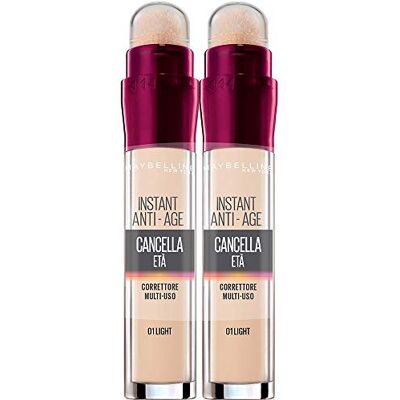 MAYBELLINE New York korrigeringsvätska Il Canceller, med gojibär och haloxyl, täcker mörka ringar och små veck, 01 ljus, 2 stycken MAYBELLINE New York korrigeringsvätska Il Canceller, med gojibär och haloxyl, täcker mörka ringar och små veck, 01 ljus, 2 stycken