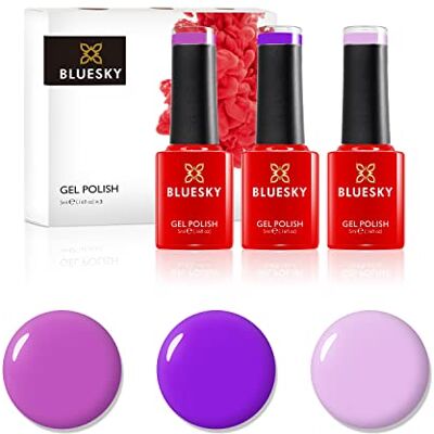 BLUESKY Blusky gel nagellackuppsättning, festlila, rosa minne DC099, Purple Delight A060, Fantasy Purple DC029, 3 x 5 ml, (kräver curying UV eller LED lampa) BLUESKY Blusky gel nagellackuppsättning, festlila, rosa minne DC099, Purple Delight A060, Fantasy Purple DC029, 3 x 5 ml, (kräver curying UV eller LED lampa)