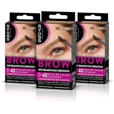 Syoss Brow mörkblond ögonbrynsfärg (1 x 10 ml), permanent hårfärg, vattentät, 40 dagars varaktighet och upp till 10 användningsområden, för perfekta ögonbryn, 3-pack Syoss Brow mörkblond ögonbrynsfärg (1 x 10 ml), permanent hårfärg, vattentät, 40 dagars varaktighet och upp till 10 användningsområden, för perfekta ögonbryn, 3-pack