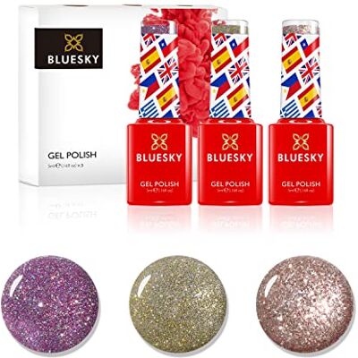 BLUESKY Blusky gel nagellackuppsättning, 10 -årsjubileumssamling, uppsättning 3, 3 x 5 ml, rosa, mauve, naken, pastell, fin glitter (kräver härdning under UV eller LED -lampa) BLUESKY Blusky gel nagellackuppsättning, 10 -årsjubileumssamling, uppsättning 3, 3 x 5 ml, rosa, mauve, naken, pastell, fin glitter (kräver härdning under UV eller LED -lampa)