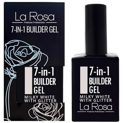 La Rosa LaRosa 7-i-1 BYGGGEL i Flaska – Stärkande UV Builder Gel 15 ml för Nagelförlängning, Långvarig Bas-/Topplack MJÖLKLIG VIT MED GLITTER La Rosa LaRosa 7-i-1 BYGGGEL i Flaska – Stärkande UV Builder Gel 15 ml för Nagelförlängning, Långvarig Bas-/Topplack MJÖLKLIG VIT MED GLITTER