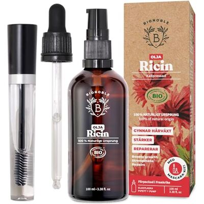BIONOBLE Ekologisk Ricinolja Kallpressad + Mascara-Kit, 100% Ren, Naturlig Främjar Tillväxt, Reparerar Ricinolja för Hår, Fransar, Ögonbryn Castor Oil Glasflaska med Pipett och Pump 100ml BIONOBLE Ekologisk Ricinolja Kallpressad + Mascara-Kit, 100% Ren, Naturlig Främjar Tillväxt, Reparerar Ricinolja för Hår, Fransar, Ögonbryn Castor Oil Glasflaska med Pipett och Pump 100ml