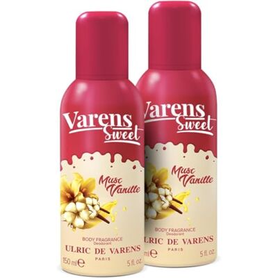 Ulric de Varens Body Fragrance Varens Sweet Musc Vanilla blommig, mysk parfym och deodorant för kvinnor 2-i-1 spray set med 2 x 150 ml Ulric de Varens Body Fragrance Varens Sweet Musc Vanilla blommig, mysk parfym och deodorant för kvinnor 2-i-1 spray set med 2 x 150 ml