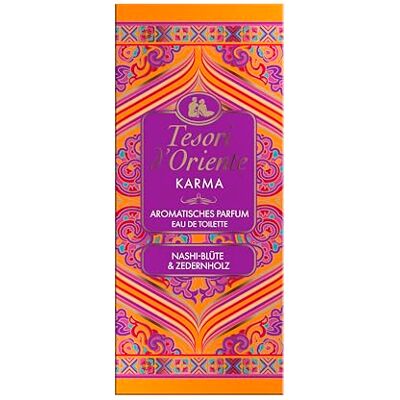 Tesori d'Oriente Eau de Toilette "Karma", 100 ml, aromatisk parfym med nashiblomma och cederträ, doft att drömma i aluminiumflaska, wellnessritualer för kropp och sinnen Tesori d'Oriente Eau de Toilette "Karma", 100 ml, aromatisk parfym med nashiblomma och cederträ, doft att drömma i aluminiumflaska, wellnessritualer för kropp och sinnen