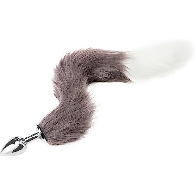 BeHorny Tail Butt Furry Fox analplugg, kattsvans, grå/vit BeHorny Tail Butt Furry Fox analplugg, kattsvans, grå/vit