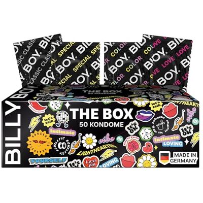 Billy Boy kondomer THE BOX 50-pack blandade kondomer i storlek 52 mm och 56 mm Åtta olika blandade sorter (1x50 st.) Billy Boy kondomer THE BOX 50-pack blandade kondomer i storlek 52 mm och 56 mm Åtta olika blandade sorter (1x50 st.)