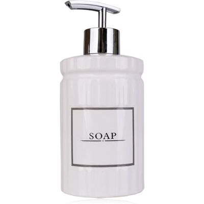accentra tvåldispenser vintage av keramik, vit med tryck SOAP, flytande tvål, badrumstillbehör för handfat, badkar eller dusch accentra tvåldispenser vintage av keramik, vit med tryck SOAP, flytande tvål, badrumstillbehör för handfat, badkar eller dusch