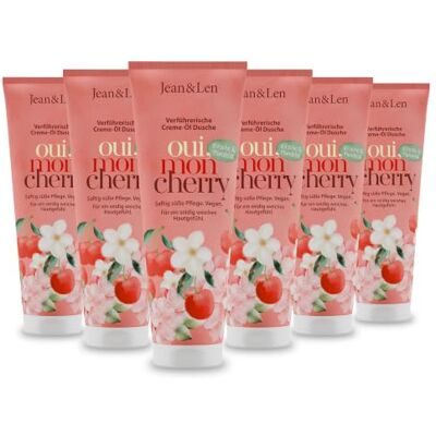 Jean & Len duschkräm med körsbär och mandelolja, vegansk, 6 x 250 ml vårdande duschgel med mandelolja, extrakt av körsbärsblommor och acaibär, pH-balanserad för huden, ger en silkeslen och mjuk Jean & Len duschkräm med körsbär och mandelolja, vegansk, 6 x 250 ml vårdande duschgel med mandelolja, extrakt av körsbärsblommor och acaibär, pH-balanserad för huden, ger en silkeslen och mjuk