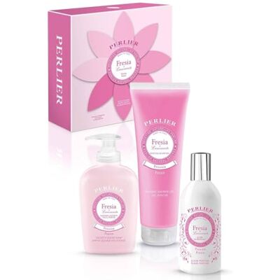 Perlier Presentask Naturliga Recept Lanzarote Freesia, Dusch Skum 250 ml + Flytande Tvål 300 ml & Parfym Elixir 100 ml, Blomnoter, Delikat Rengöring, Perfekt Som Present Perlier Presentask Naturliga Recept Lanzarote Freesia, Dusch Skum 250 ml + Flytande Tvål 300 ml & Parfym Elixir 100 ml, Blomnoter, Delikat Rengöring, Perfekt Som Present