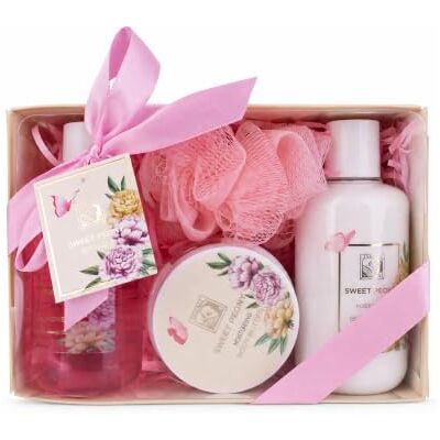 accentra SWEET PEONY badset i presentask rosa vit guldton För kroppsvård hemma: duschgel, bodylotion, kroppssmör och duschpuff, dekorativ förpackning för omtänksam gåva till henne accentra SWEET PEONY badset i presentask rosa vit guldton För kroppsvård hemma: duschgel, bodylotion, kroppssmör och duschpuff, dekorativ förpackning för omtänksam gåva till henne