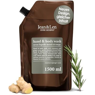 Jean & Len Hand & Body Wash Rosemary och Ginger, refillpåse, 1,5L Jean & Len Hand & Body Wash Rosemary och Ginger, refillpåse, 1,5L