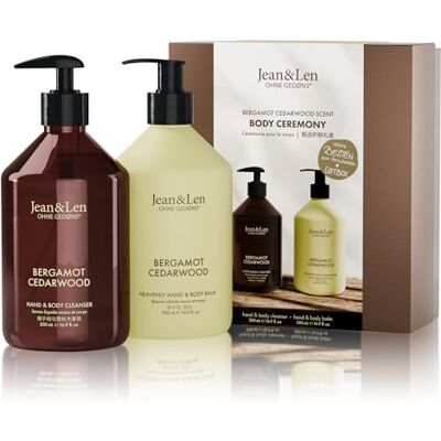 Jean & Len Body Ceremony Bergamot & Cedarwood, Hand & Body Cleanser och Balm, högkvalitativ presentförpackning, citrus-tart doft, FSC-certifierad förpackning, 2 × 500 ml Jean & Len Body Ceremony Bergamot & Cedarwood, Hand & Body Cleanser och Balm, högkvalitativ presentförpackning, citrus-tart doft, FSC-certifierad förpackning, 2 × 500 ml