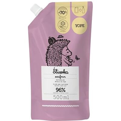 Yope Naturlig handtvål refill pack flytande plommon & saffran mild rengöring och vård fuktgivande för frekvent handtvätt veganskt dermatologiskt testat djurförsöksfri 500 Yope Naturlig handtvål refill pack flytande plommon & saffran mild rengöring och vård fuktgivande för frekvent handtvätt veganskt dermatologiskt testat djurförsöksfri 500