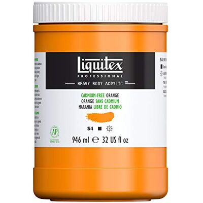 Liquitex 4413892 Professional Heavy Body akrylfärg – Kadmiumfri orange – 946 ml burk, konstnärskvalitet, smörig konsistens, hög ljusäkthet Liquitex 4413892 Professional Heavy Body akrylfärg – Kadmiumfri orange – 946 ml burk, konstnärskvalitet, smörig konsistens, hög ljusäkthet