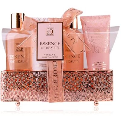 accentra Badset SALSA ESSENCE OF BEAUTY för kvinnor i korg, med gel, skumbad, bodylotion, scrub, vanilj- och mandeldoft, lyxig gåva till kvinnor accentra Badset SALSA ESSENCE OF BEAUTY för kvinnor i korg, med gel, skumbad, bodylotion, scrub, vanilj- och mandeldoft, lyxig gåva till kvinnor