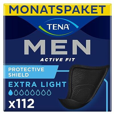 TENA Män Protective Shield nivå 0, månadspaket med 112 insättningar, (8 förpackningar om 14 innersatser) TENA Män Protective Shield nivå 0, månadspaket med 112 insättningar, (8 förpackningar om 14 innersatser)