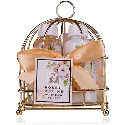 accentra duschset dampresentset HONEY JASMINE i en vacker trådkorg 3-delat vårdset med duschgel, bodylotion och badsvamp wellnesspresentset för födelsedagar, Alla hjärtans dag accentra duschset dampresentset HONEY JASMINE i en vacker trådkorg 3-delat vårdset med duschgel, bodylotion och badsvamp wellnesspresentset för födelsedagar, Alla hjärtans dag