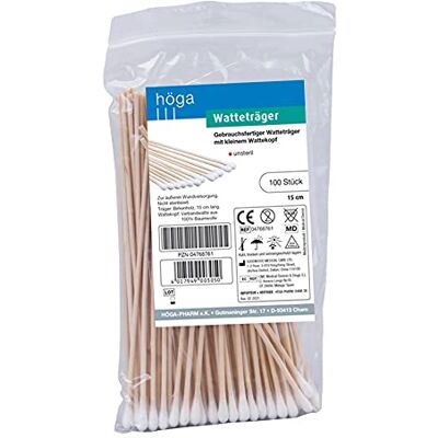Höga Watthållare, begagnad wattstråd med liten wattskål, 15 cm lång, 100 stycken, osteril, 2-pack. Höga Watthållare, begagnad wattstråd med liten wattskål, 15 cm lång, 100 stycken, osteril, 2-pack.