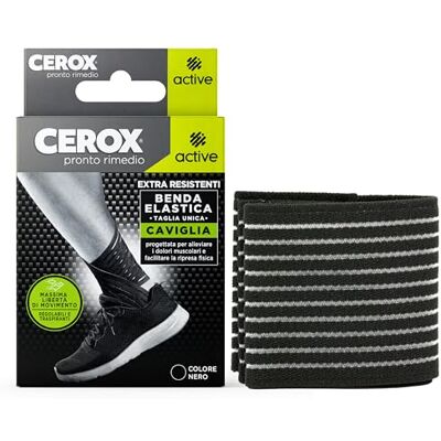 Cerox Active, elastiskt ankelbandage extra slitstarkt, justerbart och andningsbart bandage Perfekt för både daglig användning och sport 1 bandage per förpackning en storlek Cerox Active, elastiskt ankelbandage extra slitstarkt, justerbart och andningsbart bandage Perfekt för både daglig användning och sport 1 bandage per förpackning en storlek