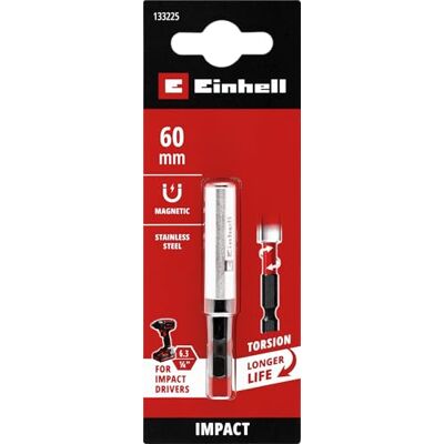 Einhell Accessories Original Einhell magnetbitshållare med 1/4 tum E 6,3 skaft, 60 mm (krom vanadin, hylsa av rostfritt stål, permanent magnet, laserad logotyp) Einhell Accessories Original Einhell magnetbitshållare med 1/4 tum E 6,3 skaft, 60 mm (krom vanadin, hylsa av rostfritt stål, permanent magnet, laserad logotyp)