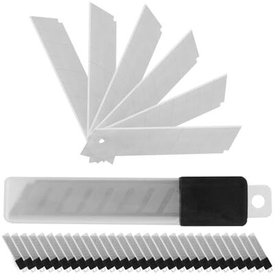 Relaxdays 18 mm nedbrytkniv set med 300 st. hobbyknivar med 7 brytpunkter extra vassa blad stål silver Relaxdays 18 mm nedbrytkniv set med 300 st. hobbyknivar med 7 brytpunkter extra vassa blad stål silver