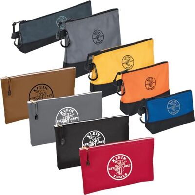 KLEIN TOOLS 80183 Zipper Tool Bag Set, (5) Stand-Up Water-Resistant 1680d Pouches with Carabiners and (4) 12.5 x 7-Inch Canvas Utility Bags, 9-Piece KLEIN TOOLS 80183 Zipper Tool Bag Set, (5) Stand-Up Water-Resistant 1680d Pouches with Carabiners and (4) 12.5 x 7-Inch Canvas Utility Bags, 9-Piece