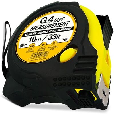 G4GADGET 10 meter måttband – kraftig infällbar greppdesign, 3 låsknappar, 25 mm brett blad, metriska och brittiska enheter, stöttåligt gummifodral, Pro mätverktyg (svart gul) G4GADGET 10 meter måttband – kraftig infällbar greppdesign, 3 låsknappar, 25 mm brett blad, metriska och brittiska enheter, stöttåligt gummifodral, Pro mätverktyg (svart gul)