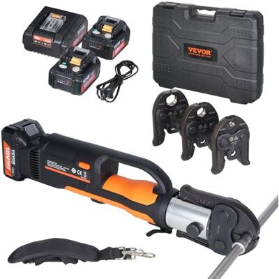 VEVOR Press- och batteriverktygssats, elverktyg för krympslangar med käftar V15, V22, V28, pressning med 2 batterier 20 V 4,0 Ah, snabbladdare och bärväska VEVOR Press- och batteriverktygssats, elverktyg för krympslangar med käftar V15, V22, V28, pressning med 2 batterier 20 V 4,0 Ah, snabbladdare och bärväska
