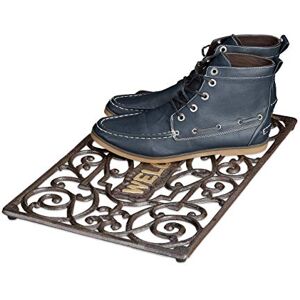 Relaxdays rustik dörrmatta rektangel, 2 x 52 x 32,5 cm, gjutjärn dörrmatta i jugendstil golvmatta robust pulverlackerad metall välkomstmatta, halkfri, brons Relaxdays rustik dörrmatta rektangel, 2 x 52 x 32,5 cm, gjutjärn dörrmatta i jugendstil golvmatta robust pulverlackerad metall välkomstmatta, halkfri, brons