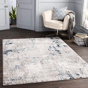 Livabliss Trento Abstrakt matta – mattor vardagsrum 160 x 220 cm, matsal, lounge, kök, sovrum – modern marmor stor matta, mjuk lyxig lättskött medium hög, gräddvit, blå, grå Livabliss Trento Abstrakt matta – mattor vardagsrum 160 x 220 cm, matsal, lounge, kök, sovrum – modern marmor stor matta, mjuk lyxig lättskött medium hög, gräddvit, blå, grå