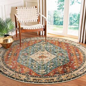 Lahome Bohemisk rund matta, tvättbar vardagsrumsmatta, mjuk sovrumsmatta, orientalisk stor inomhusmatta för matsal, under bordet, entré, barnkammare (rost/dammig blågrön, 183 cm Lahome Bohemisk rund matta, tvättbar vardagsrumsmatta, mjuk sovrumsmatta, orientalisk stor inomhusmatta för matsal, under bordet, entré, barnkammare (rost/dammig blågrön, 183 cm