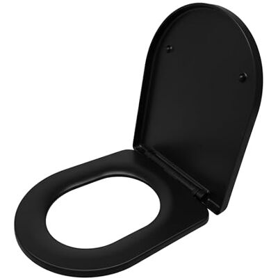 Relaxdays toalettsits med soft-close-mekanism & quick release, 36 x 42 cm, duroplast, toppmontering, D-form, svart Relaxdays toalettsits med soft-close-mekanism & quick release, 36 x 42 cm, duroplast, toppmontering, D-form, svart