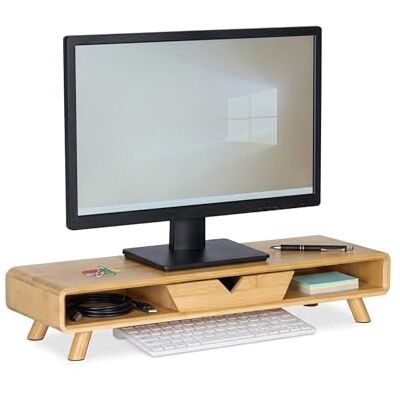Relaxdays bambumonitorstativ med 2 fack och låda, 13 x 62 x 20,5 cm, naturlig Relaxdays bambumonitorstativ med 2 fack och låda, 13 x 62 x 20,5 cm, naturlig