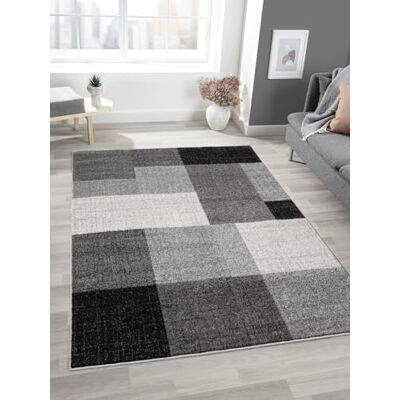 Mias Teppiche Mia's Mosaix – modern tät matta med kort lugg för vardagsrum och sovrum, med kontursnitt, geometriska mönster, rutig, i grå, 120 x 160 cm Mias Teppiche Mia's Mosaix – modern tät matta med kort lugg för vardagsrum och sovrum, med kontursnitt, geometriska mönster, rutig, i grå, 120 x 160 cm