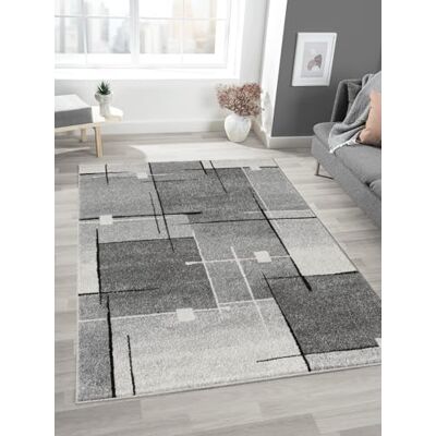 Mias Teppiche Mia's Mosaix – modern tät matta med kort lugg för vardagsrum och sovrum, med kontursnitt, geometriska mönster, rutig, i grå, 120 x 160 cm Mias Teppiche Mia's Mosaix – modern tät matta med kort lugg för vardagsrum och sovrum, med kontursnitt, geometriska mönster, rutig, i grå, 120 x 160 cm