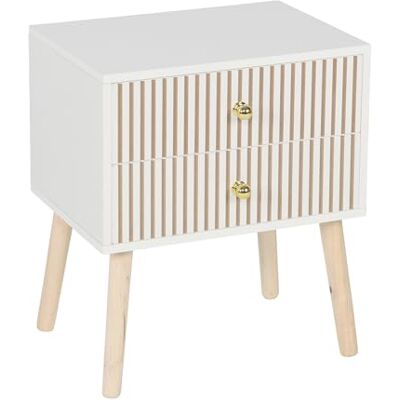 Relaxdays sängbord med 2 lådor, ribbad fram, trälook, 47 x 40 x 30 cm, vit-naturlig Relaxdays sängbord med 2 lådor, ribbad fram, trälook, 47 x 40 x 30 cm, vit-naturlig