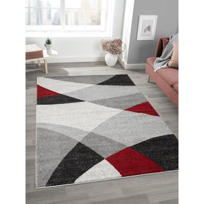 Mias Teppiche Mia's Mosaix – modern tät matta med kort lugg för vardagsrum och sovrum, med kontursnitt, geometriska mönster, rutig, i gråröd, 120 x 160 cm Mias Teppiche Mia's Mosaix – modern tät matta med kort lugg för vardagsrum och sovrum, med kontursnitt, geometriska mönster, rutig, i gråröd, 120 x 160 cm