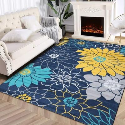 Auton maskintvättbar blomma vardagsrumsmatta ytmatta för sovrum halkfri platt köksmatta barnrumsmatta, för inomhusbruk i matsal kontor, blå 120 x 170 cm Auton maskintvättbar blomma vardagsrumsmatta ytmatta för sovrum halkfri platt köksmatta barnrumsmatta, för inomhusbruk i matsal kontor, blå 120 x 170 cm