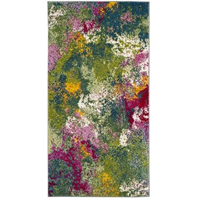SAFAVIEH Abstrakt matta för vardagsrum, matsal, sovrum – vattenfärgssamling, kort lugg, grön och fuchsia, 91 x 91 cm SAFAVIEH Abstrakt matta för vardagsrum, matsal, sovrum – vattenfärgssamling, kort lugg, grön och fuchsia, 91 x 91 cm