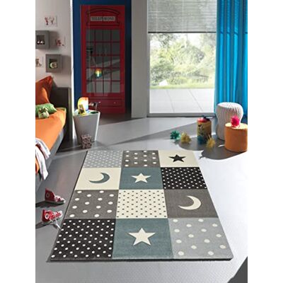 Mias Teppiche Mia's mattor Marie – barnmatta, matta barnrum, pojke och flicka, pastell, modern, rutig, prickar, måne, stjärnor, färg: blå, storlek: 80 x 150 cm Mias Teppiche Mia's mattor Marie – barnmatta, matta barnrum, pojke och flicka, pastell, modern, rutig, prickar, måne, stjärnor, färg: blå, storlek: 80 x 150 cm