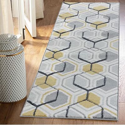 Serdim Rugs Modernt vardagsrum geometrisk hexagondesign handsnidade mattor, polypropen, grå, 60 x 230 cm (2 x 7 tum) Serdim Rugs Modernt vardagsrum geometrisk hexagondesign handsnidade mattor, polypropen, grå, 60 x 230 cm (2 x 7 tum)