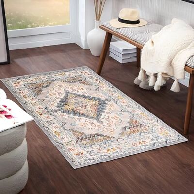 Livabliss Casablanca Vintagematta – löparmattor vardagsrum 80 x 150 cm, hall, kök – traditionell flerfärgad boho-matta, enkel skötsel – bohemisk stor matta, brungrå, blå och grå matta Livabliss Casablanca Vintagematta – löparmattor vardagsrum 80 x 150 cm, hall, kök – traditionell flerfärgad boho-matta, enkel skötsel – bohemisk stor matta, brungrå, blå och grå matta