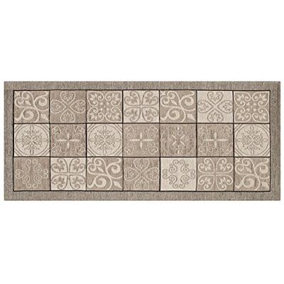 BIANCHERIAWEB Tvättbar halkfri köksmatta, kökslöpare mäter 55 x 240 cm, köksmatta tillverkad i Italien med Majolica Taupe design, tvättbar och strykbar löpare BIANCHERIAWEB Tvättbar halkfri köksmatta, kökslöpare mäter 55 x 240 cm, köksmatta tillverkad i Italien med Majolica Taupe design, tvättbar och strykbar löpare