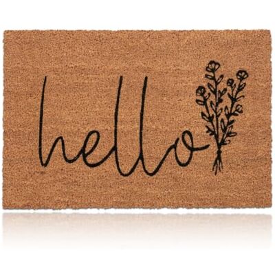 Relaxdays dörrmatta kokos, Hello lettering, 60x40 cm, natur/svart blommotiv, inomhus & utomhus, halkfri dörrmatta Relaxdays dörrmatta kokos, Hello lettering, 60x40 cm, natur/svart blommotiv, inomhus & utomhus, halkfri dörrmatta