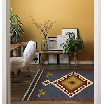 HAMID Orientaliskt mönster Kilim Lori-matta 100% ull Handvävd kilim Matta för hall, vardagsrum, sovrum, vardagsrum, ingång (D1, 110x60 cm) HAMID Orientaliskt mönster Kilim Lori-matta 100% ull Handvävd kilim Matta för hall, vardagsrum, sovrum, vardagsrum, ingång (D1, 110x60 cm)