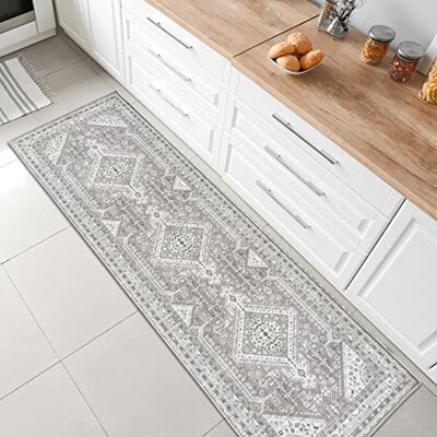 Green Decore Vernal maskintvättbar halkfri yta löpare matta hög trafik icke-fällande mattor för köksgolv, hall, säng, tvättstuga löpare persisk design mattor 76 cm x 243 cm grå Green Decore Vernal maskintvättbar halkfri yta löpare matta hög trafik icke-fällande mattor för köksgolv, hall, säng, tvättstuga löpare persisk design mattor 76 cm x 243 cm grå