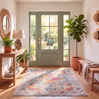 SAFAVIEH Boho matta för vardagsrum, matsal, sovrum Madison Collection, kort lugg, grå och fuchsia, 122 x 183 cm SAFAVIEH Boho matta för vardagsrum, matsal, sovrum Madison Collection, kort lugg, grå och fuchsia, 122 x 183 cm