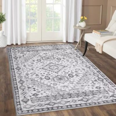 Auton Mjuk matta, tvättbar vintagematta för sovrum och vardagsrum, halkfri matta med låg lugg golvmatta för inomhusbruk för matsal, kontor, 120 x 170 cm grå Auton Mjuk matta, tvättbar vintagematta för sovrum och vardagsrum, halkfri matta med låg lugg golvmatta för inomhusbruk för matsal, kontor, 120 x 170 cm grå