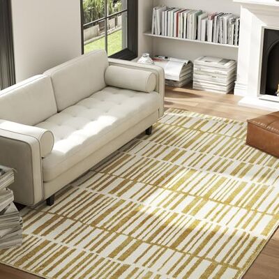 HOMCOM Vardagsrumsmatta, 200 x 140 cm, kort lugg, maskintvättbar, allergivänlig, för vardagsrum, sovrum, kontor, gul HOMCOM Vardagsrumsmatta, 200 x 140 cm, kort lugg, maskintvättbar, allergivänlig, för vardagsrum, sovrum, kontor, gul