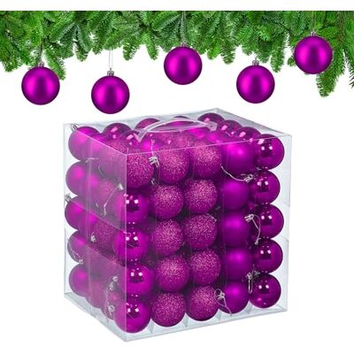 Relaxdays julgranskulor, set med 100, trädornament, högtidsdekorationer, plast, okrossbar, 6 cm, violett Relaxdays julgranskulor, set med 100, trädornament, högtidsdekorationer, plast, okrossbar, 6 cm, violett